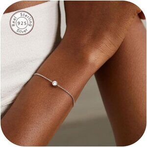 Solid 925 Sterling Silver Bracelets for Women, Dainty Interlocking Circles Cubic